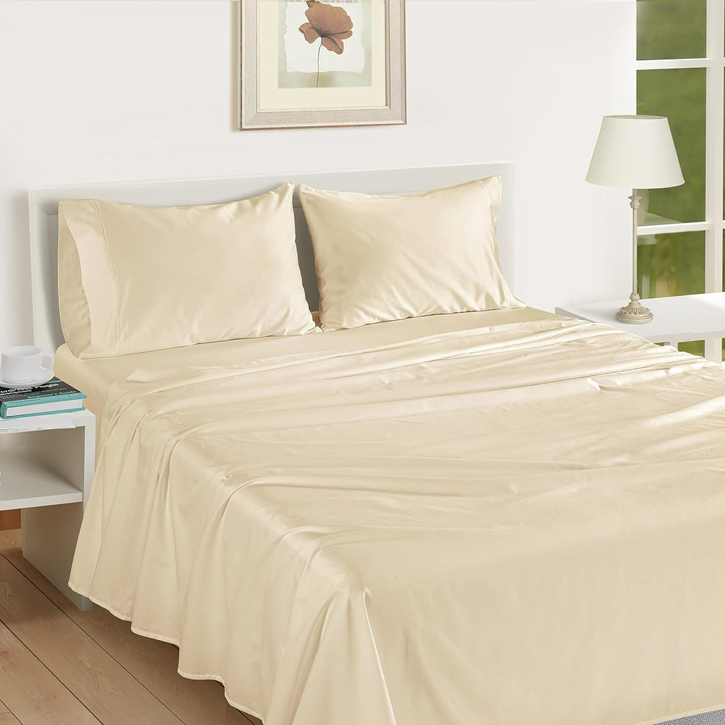 LaneLinen LANE LINEN Pillow Case Covers King Set of 2 100% Egyptian Cotton Sateen Soft Cool & Smooth Cases - Ivory Cotton