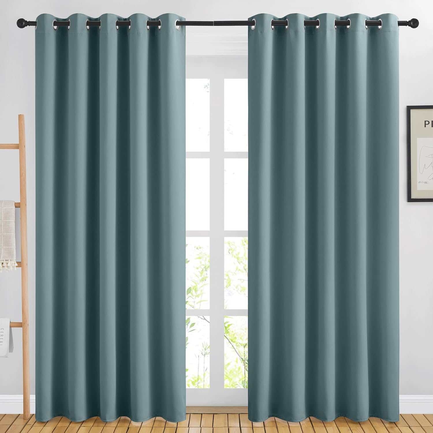 Nicetown Blackout Greyish Blue Curtains for Sliding Glass Door 2 Panels - Thermal Insulated Grommet Room Darkening Window Drapes Sound Redu…