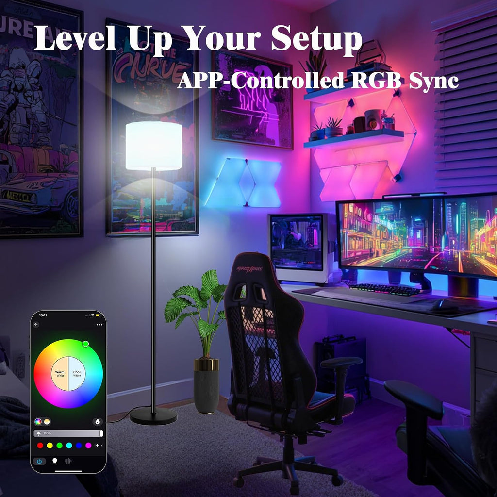 Smart Floor Lamp with APP & Remote Control - Dimmable RGB & White Light (3000K-6500K) for Living Room, Bedroom, Office - Modern Standing…