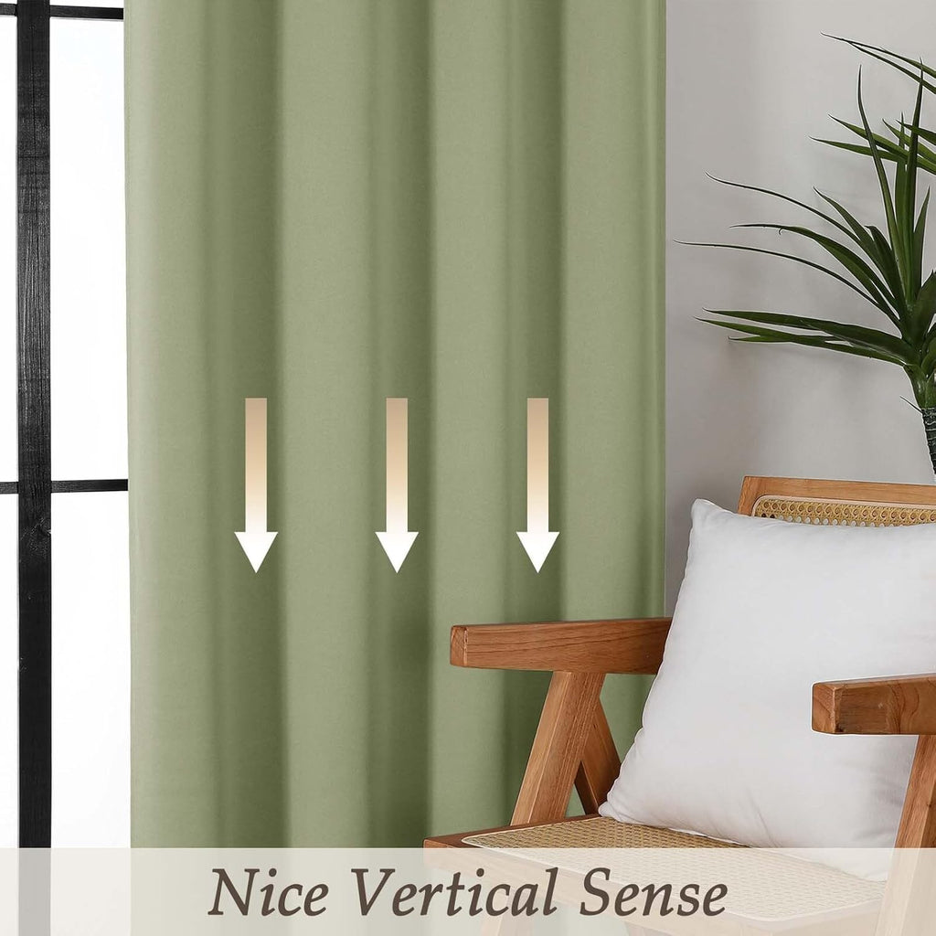 Gwine Sage Green Blackout Curtains for Living Room 72 inches Long, Noise Reducing Room Darkening Window Treatment Curtains for Bedroom…
