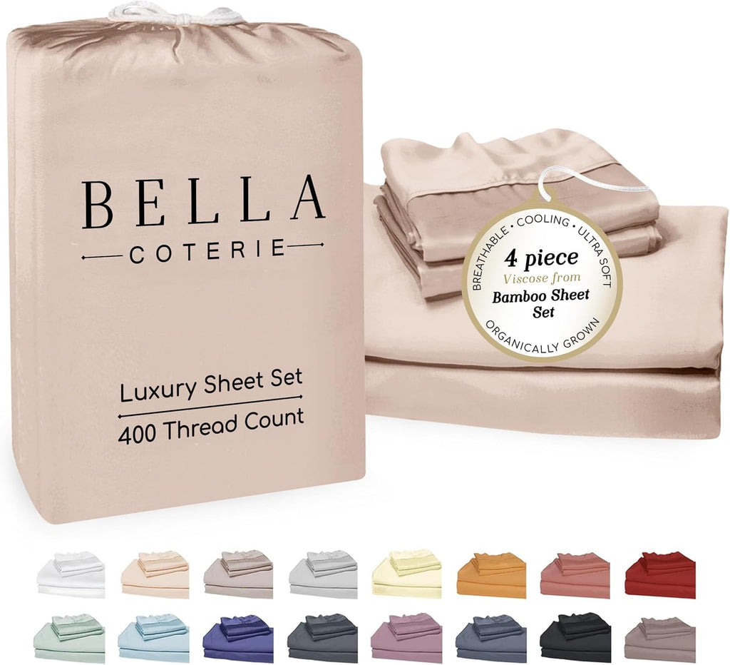 Bella Coterie Luxury Bamboo Viscose Queen Size Sheet Set | 100% Organically Grown | Ultra Soft | Cooling for Hot Sleepers | 18" Deep…