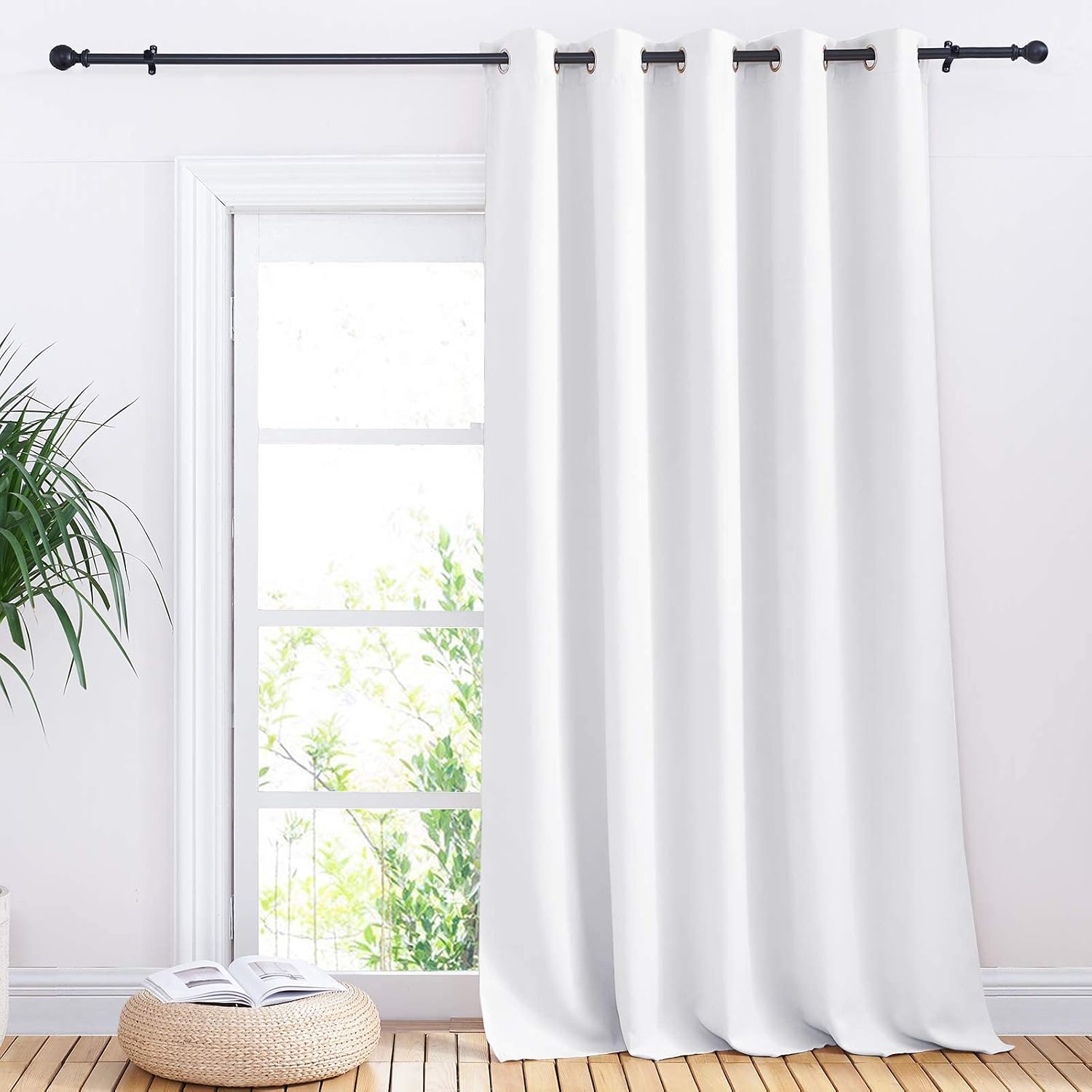NICETOWN Sliding Door Curtain Window Treatment, Extra Wide Solid Blackout Curtains/Drapes for Patio Door (White, W70 x L95)