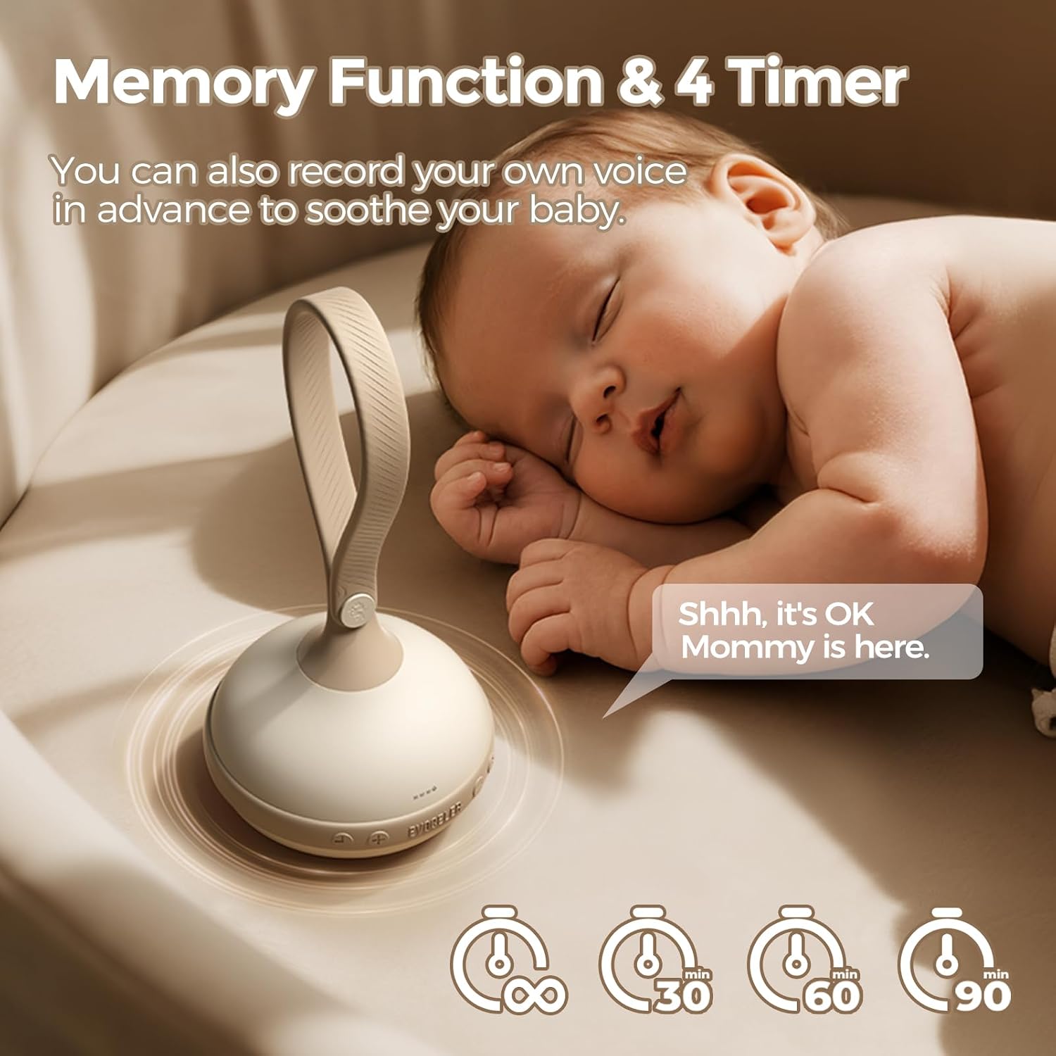 EVOCELER Portable White Noise Sound Machine for Baby Adult with 9 Soothing Sound Memory Function, 64h Powerful Battery for Home Travel…