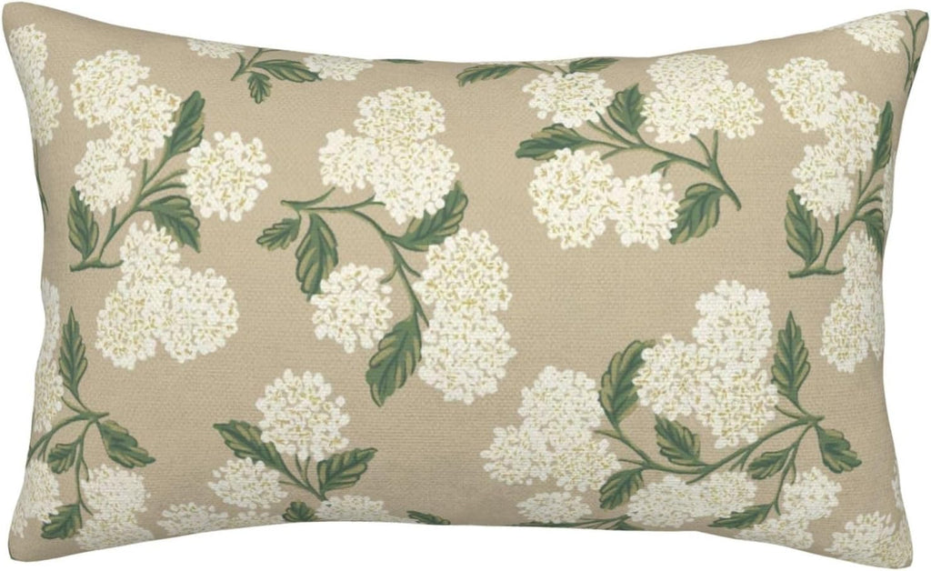 Beige Spring Pillow Covers 12x20 Inch 2 Pcs Khaki Green Hydrangea Flower Decor Throw Pillows Vintage Floral Seasonal Summer Outdoor…