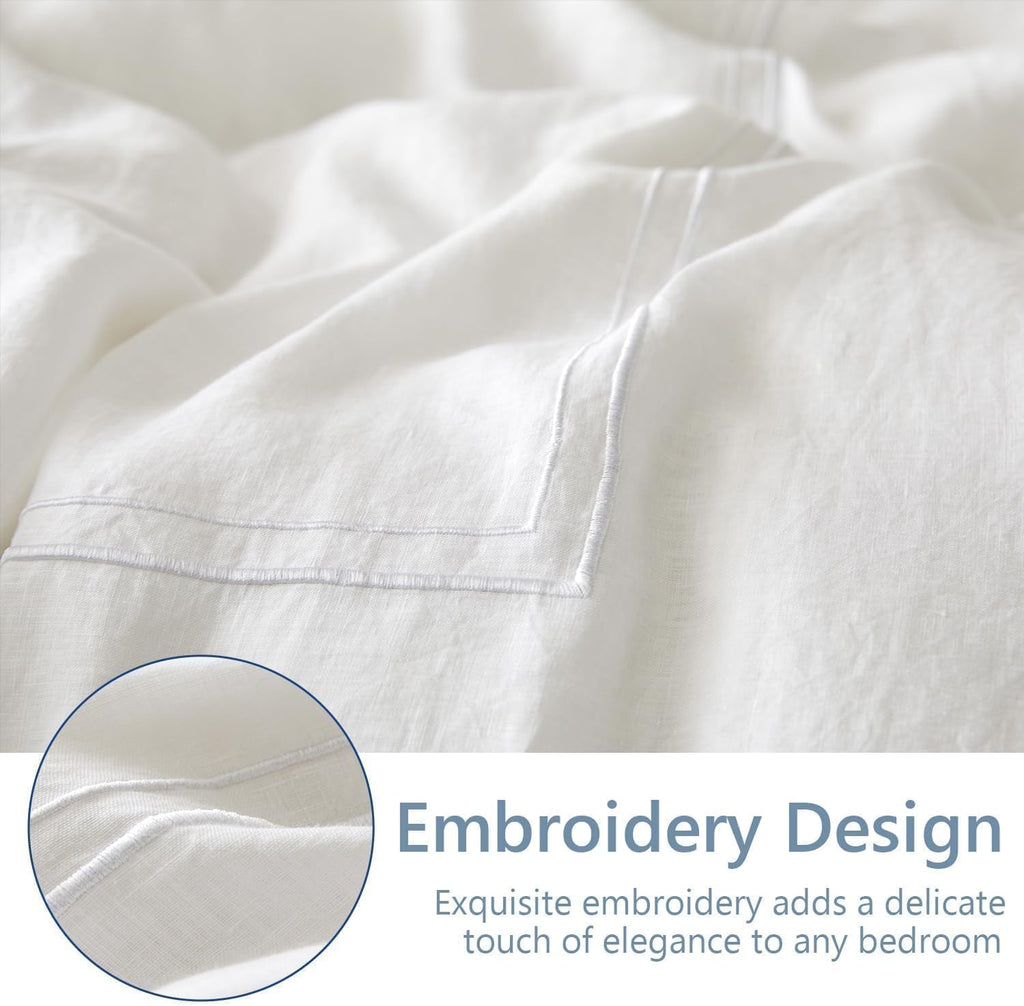 Simple&Opulence 100% Washed Linen Duvet Cover Set 88"x92" - 3 Pieces Soft Farmhouse Comforter Cover Set Double Embroidered w…