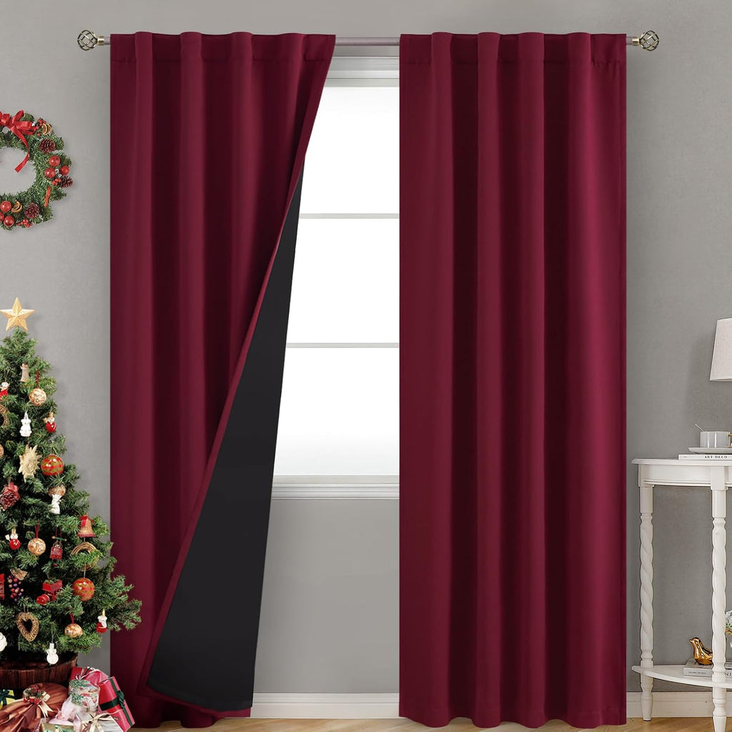 BGment Burgundy Red 100% Blackout Curtains for Bedroom, Black Out Living Room 84 inch Panels with Thermal Liner, Rod Pocket and Back Tab…