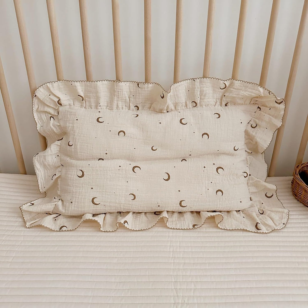 BuLuTu Muslin Toddler Pillowcases Girls Boys, Soft Breathable Cotton Kids Pillow Cover, Moon Star Pattern Shabby Chic Nursery Pillow Cases…