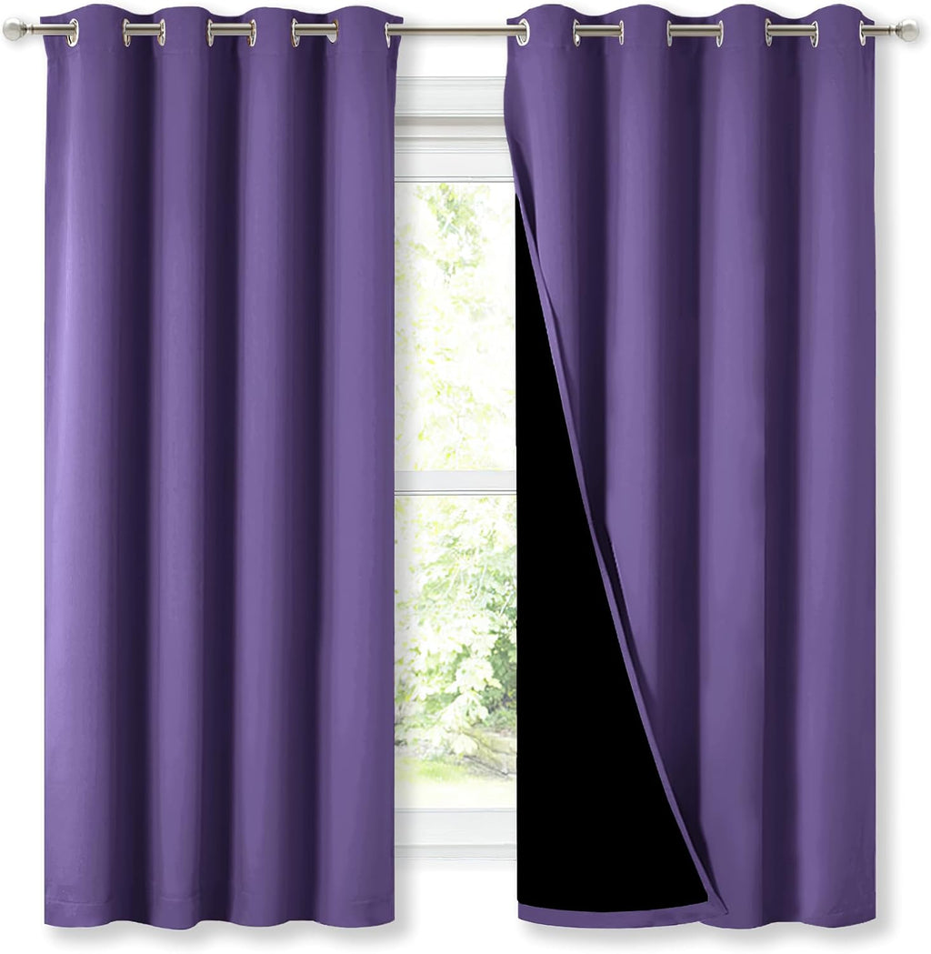 Nicetown 100% Blackout Curtains with Black Liners, Thermal Insulated Full Blackout 2-Layer Lined Drapes, Energy Efficiency Window Draperies…