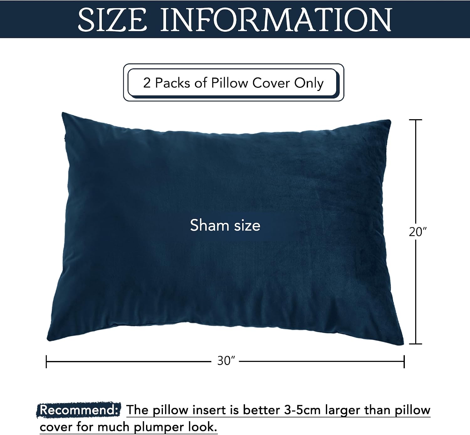 StangH Bed Pillow Pillowcase Thick Soft Velvet Fabric Zippered Pillow Covers for Bed/Couch/Sofa, Queen Size (Navy Blue, 20 x 30 inches) Set…
