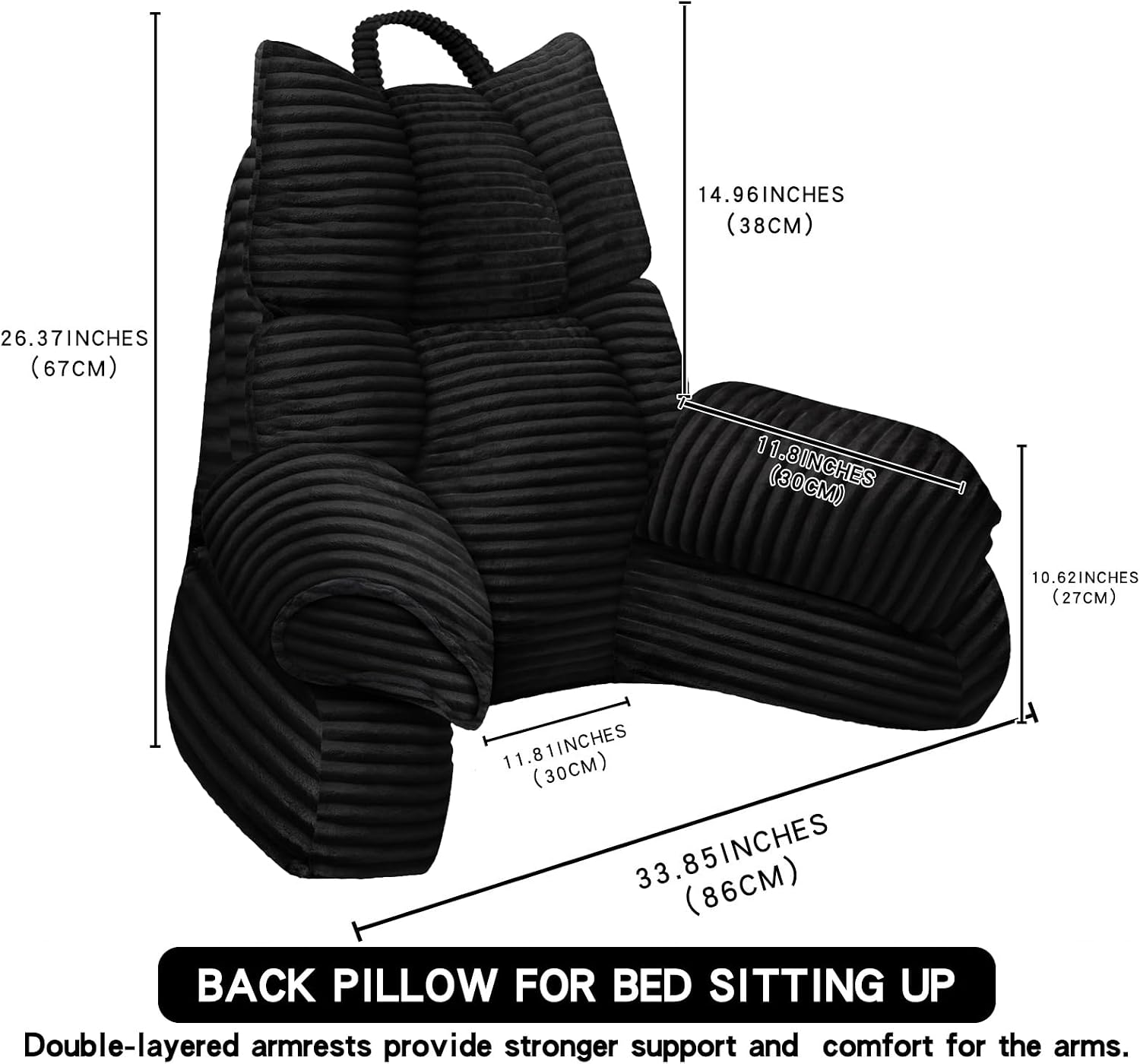 RRPAHWTV Reading Pillow for Bed with High Arm Rests, Back Support Pillow for Sitting Up in Bed with Shredded Memory Foam for Reading, TV…