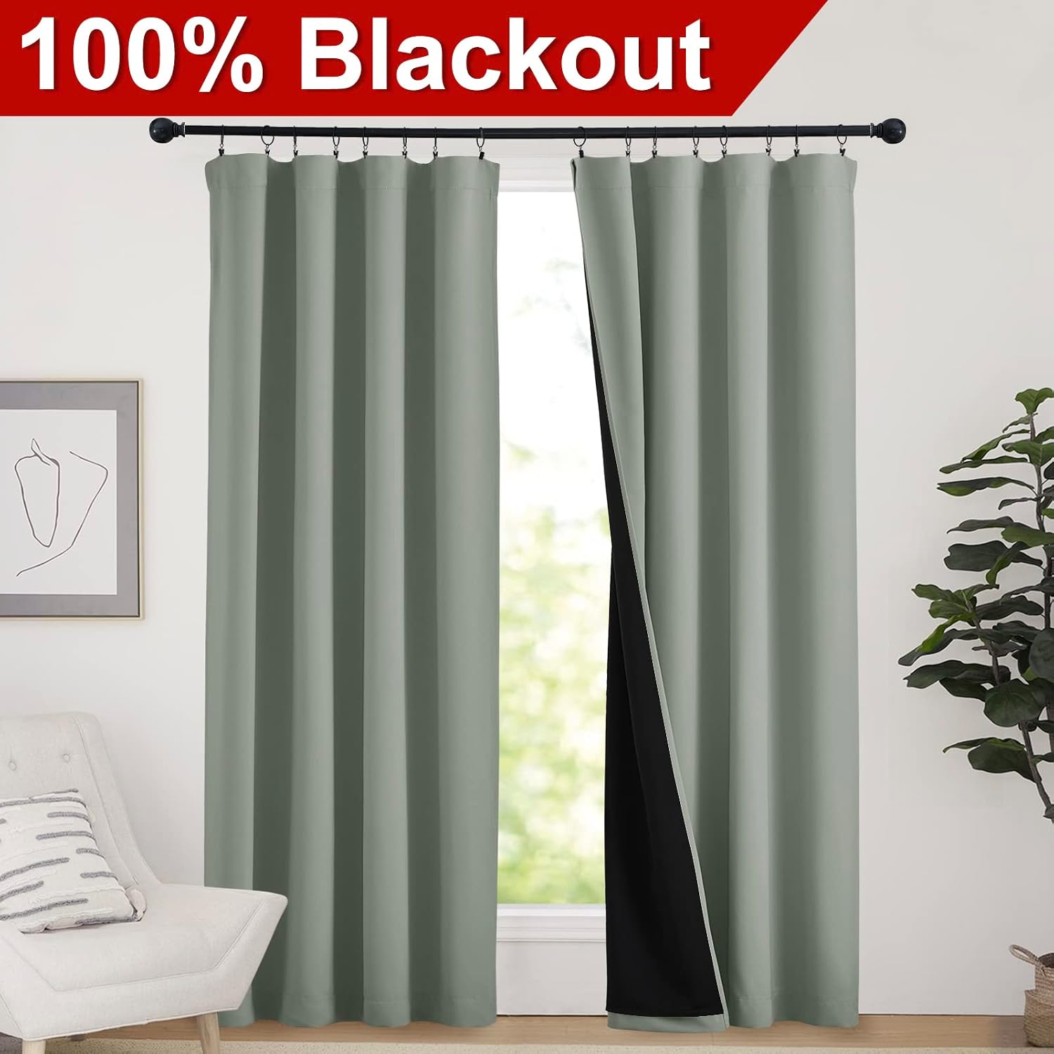 Nicetown 100% Blackout Curtains 84 inches Long, Thermal Insulated & Noise Blocking Out Drapes for Baby Room Window, Guest Room Lined Window…