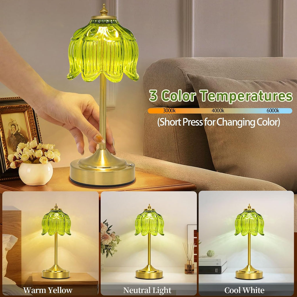 Cordless Lotus Flower Table Lamp, 5200mAh Rechargeable Battery Operated Portable Lamp, 3-Color Dimmable Touch Control Small Desk Lamp for…