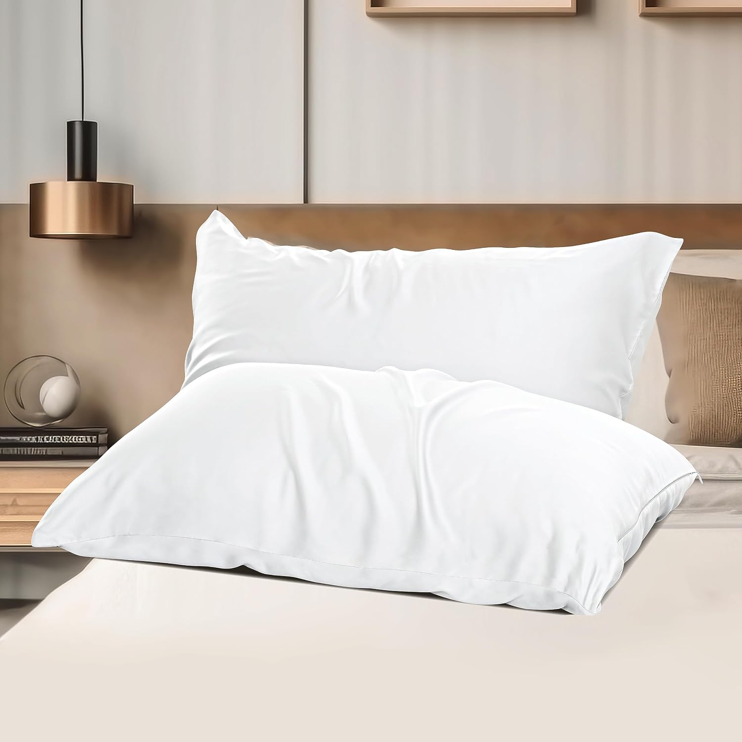 ShunjieHome 4 Pack Bamboo Viscose Pillow Protectors Standard Size, 400 Thread Count Cooling Zippered Pillowcases for Hot Sleepers & Night S…