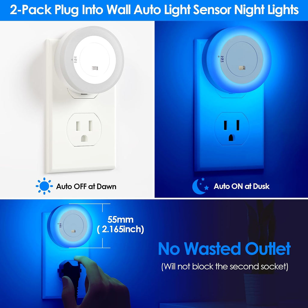 FOLKSMATE LED Night Light, Dimmable Plug-in Dusk to Dawn Sensor Hallway Lights, Smart Nightlight for Bathroom, Bedroom, Adults & Kids…
