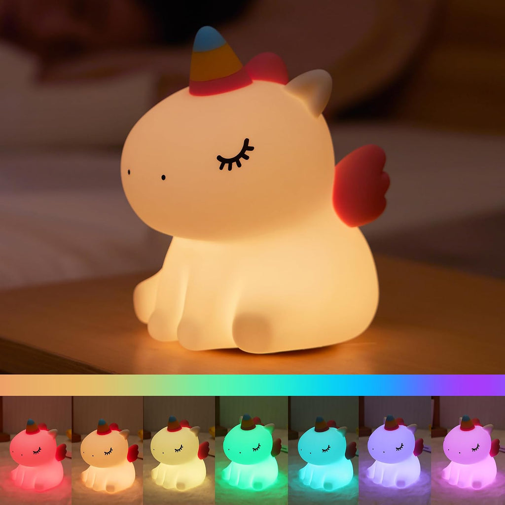 Unicorn Night Light for Kids, Silicone Baby Nursery Night Light Dimmable LED Unicorns Lamp Rechargeable Bedside Lamp Nightlight Unicorn…