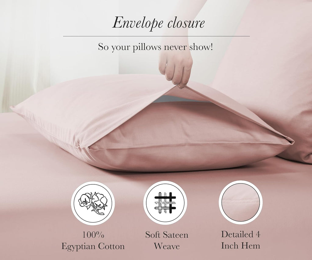 CaliforniaDesignDen California Design Den King Pillow Cases Set of 2-100% Egyptian Cotton Pillow Cases with Envelope Closure, Soft Sateen -…