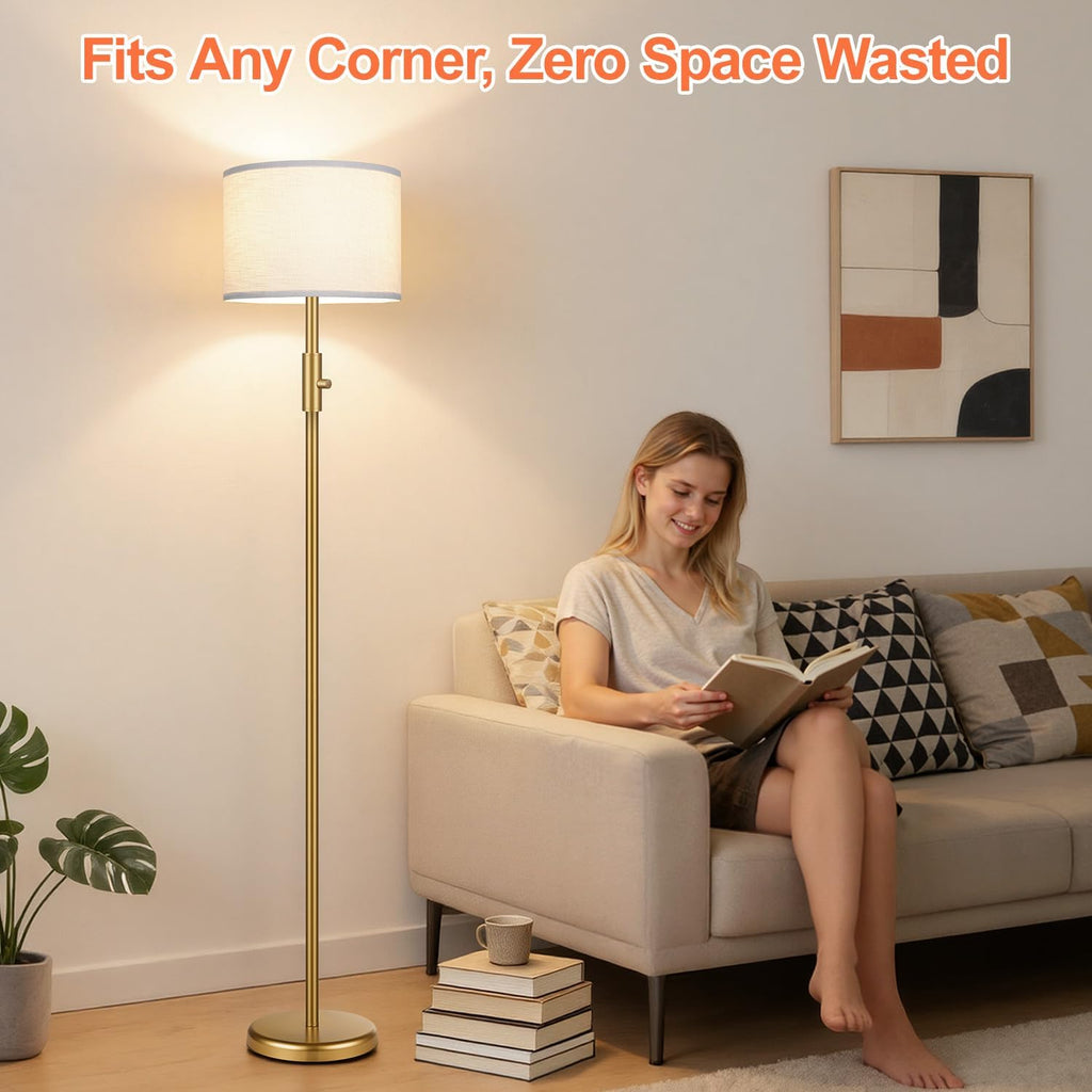 Upgraded】 Dimmable Gold Floor Lamps for Living Room, 9W LED Bulb Included, Modern Standing Lamp with White Lamp Shade, Tall Pole Light…
