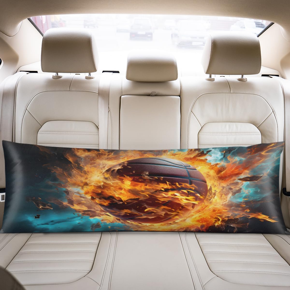 Aglebo Sports Fire Basketball Body Pillow Covers Super Soft Satin Decorative Pillowcase with Hidden Zipper Cooling Breathable Case Rectangl…
