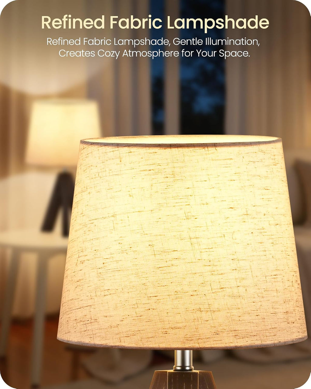 Tripod Table Lamp, 14.6 Inch Small Bedside Lamp with Beige Linen Shade & Dark Walnut Base, Modern Nightstand Lamp for Bedroom, Kids Room…