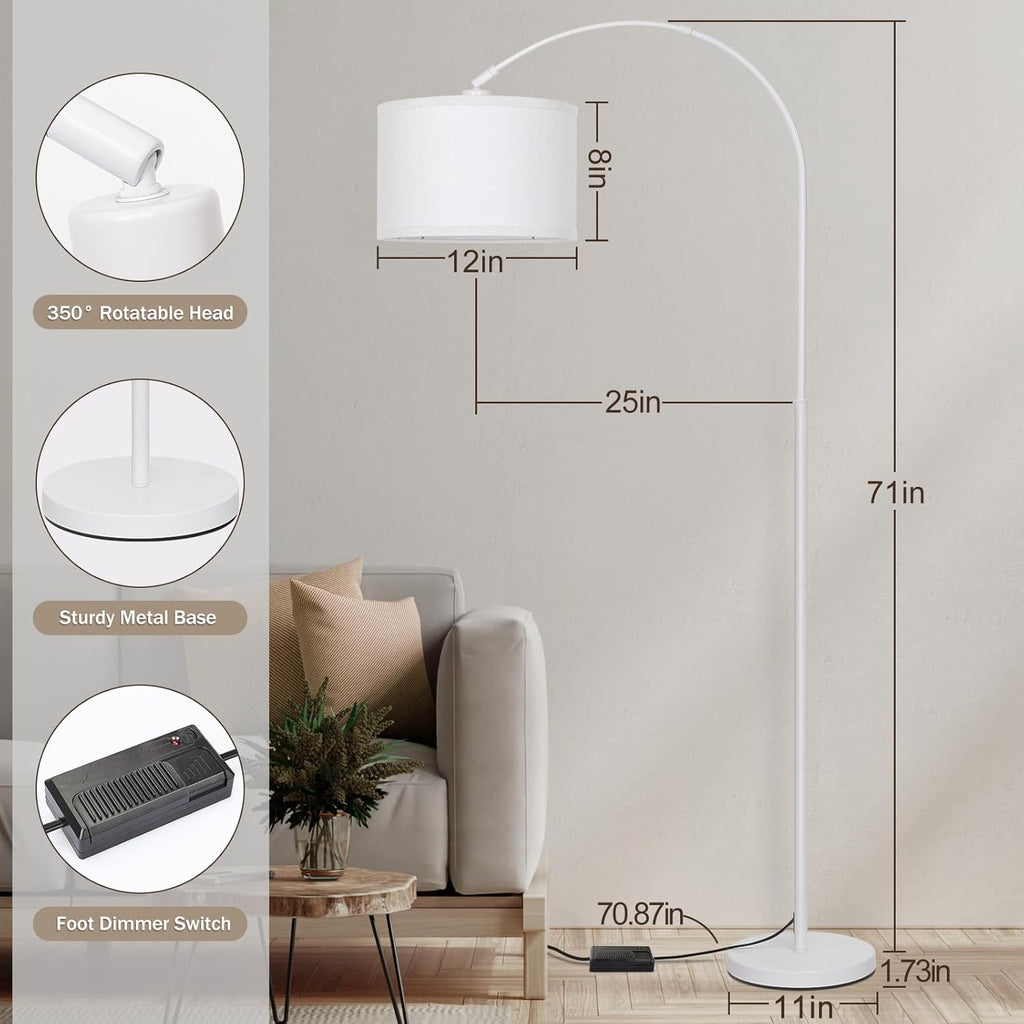 Seaside village Standing Lamp for Living Room, Dimmable Arc Floor Lamp with White Adjustable Hanging Shade, Modern Pole Lamp Tall Reading…