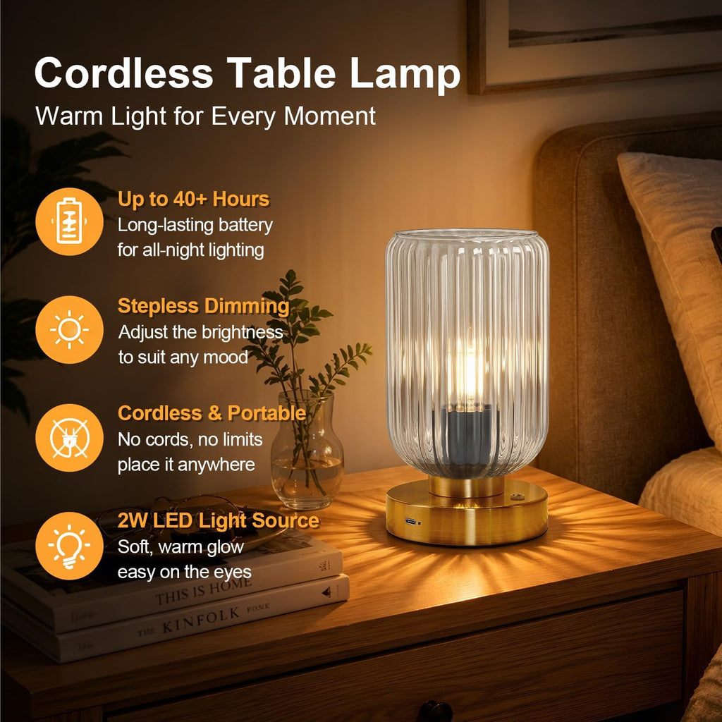 Touch Table Lamp for Nightstand - Small Bedside Lamps for Night Stands Bedroom Living Room, Dimmable Rechargeable Desk Lamp Battery…