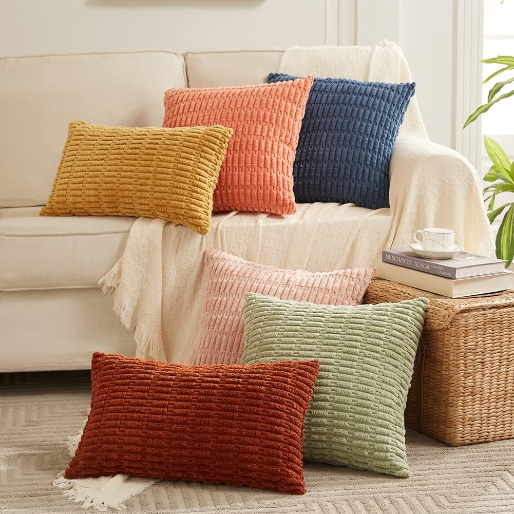 Fancy Homi Decorative Throw Pillow Covers for Bed Couch Bedroom Bench, Soft Lumbar Corduroy Solid Pillow Case, Rustic Farmhouse Boho Room…