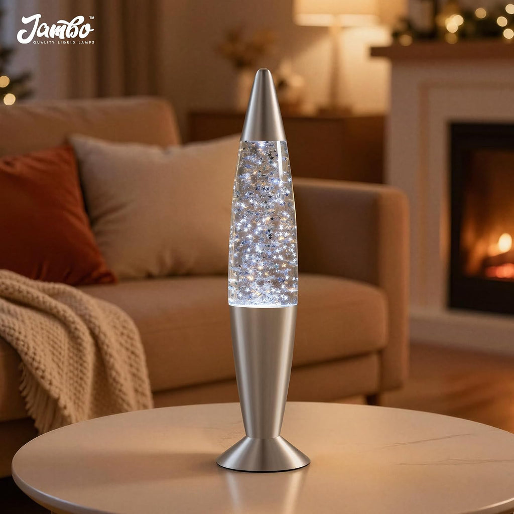 Jambo 16-Inch Silver Star Glitter Lamp I Beautiful Liquid Lamp I Entertaining for Adults and Kids I Perfect Holiday Gift