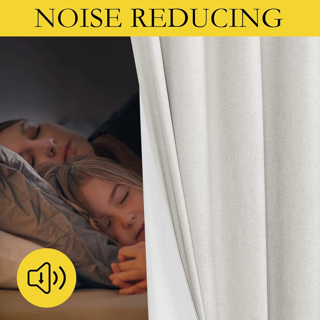 NICETOWN 100% Absolutely Blackout Linen Curtains with Thermal Insulated White Liner, Ivory, 62" Wide, 2 Pieces, Privacy Vertical Window…