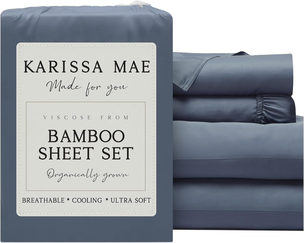 KARISSA MAE Pure Viscose from Bamboo Twin XL Size Sheet Set | 100% FSC Certified | Luxuriously Soft | Cooling | 18" Deep Pocket w/Corner…