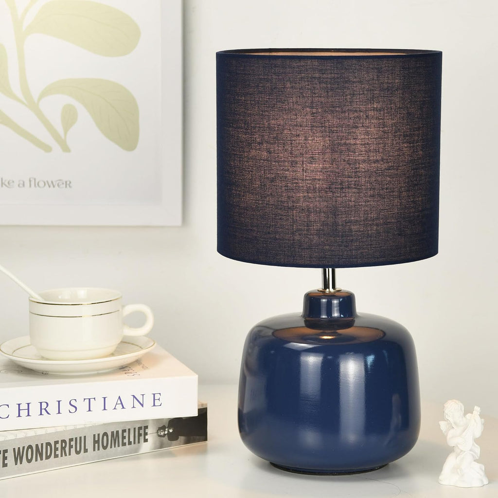 Oslo Small Ceramic Table Lamp for Living Room and Bedroom, Modern Kids Night Table Lamp, Φ7.09×H13.39IN, Bulb Excluded, Light Pink, Navy Blue