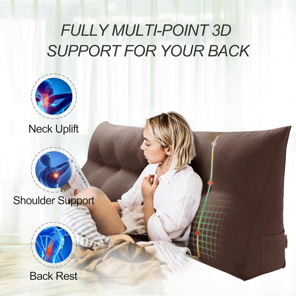 WOWMAX 80% Cotton & 20% Linen Blend Headboard Pillow – Queen Size Reading Wedge Backrest for Bed, Handmade Firm Support Bolster Cushion…