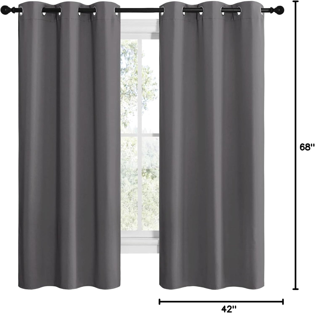 NICETOWN Grey Blackout Curtain Panels for Bedroom, Thermal Insulated Grommet Top Blackout Draperies and Drapes for Basement (2 Panels…