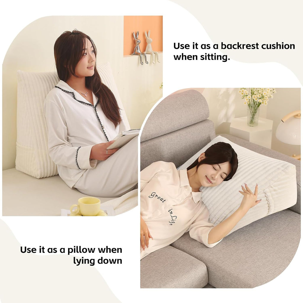 Corduroy Wedge Reading Pillow for Bed, 3 Sizes, 4 Colors for Bed, Sofa, Office Chair (White, Large 24 * 20 * 8in)