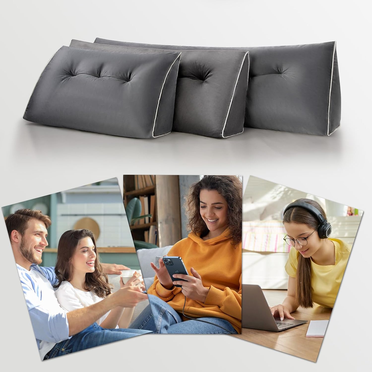 Headboard Wedge Pillows Twin/Twin XL, Ergonomic Bed Triangular Headboard Pillow, Thickened Backrest Cushion for Reading in Dorm Bed Sofa…