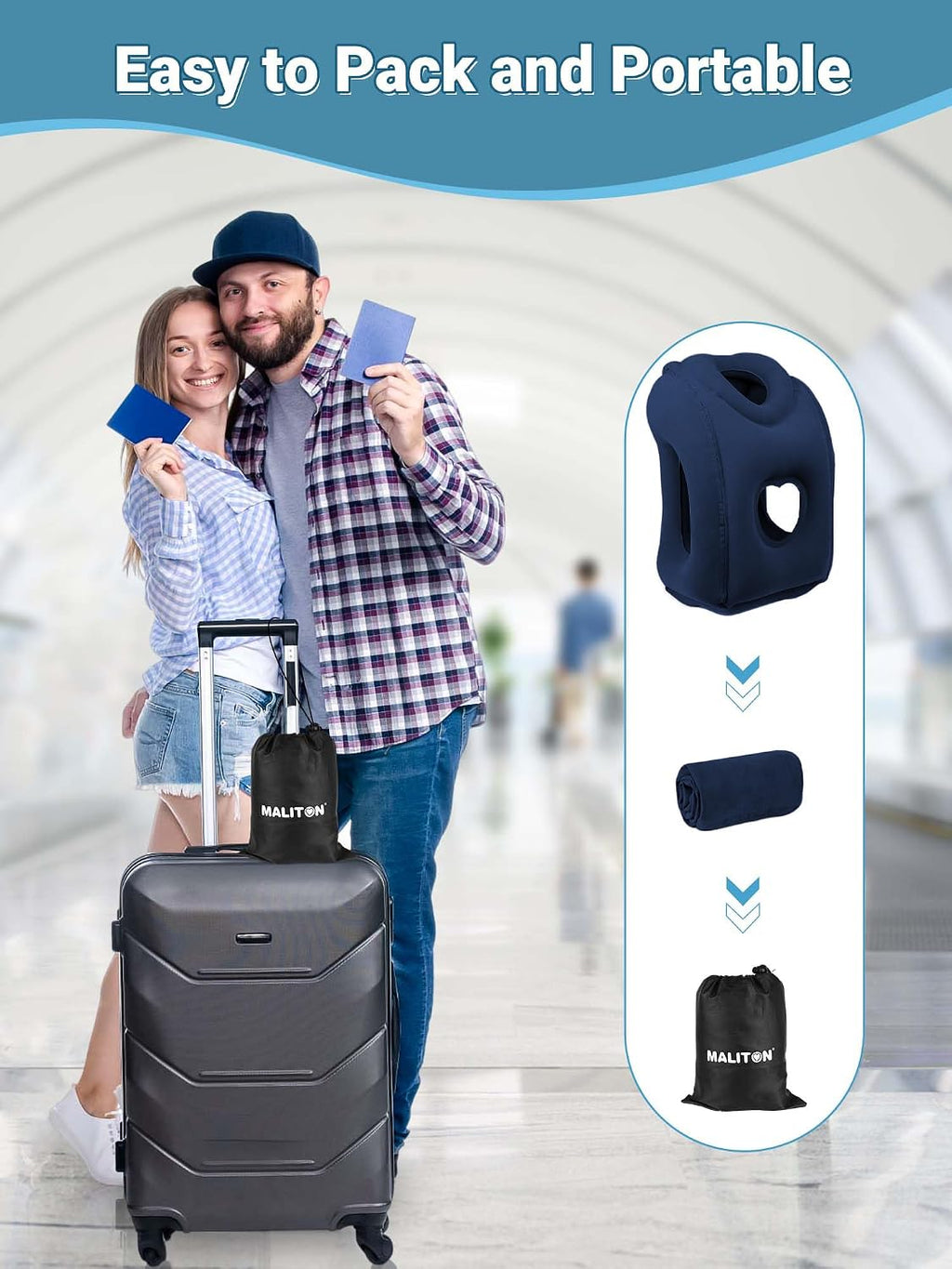 Maliton Inflatable Travel Pillow for Airplane Comfortable Sleeping to Relieve Neck and Shoulder Pain, Support Head Inflatable Pillow for…