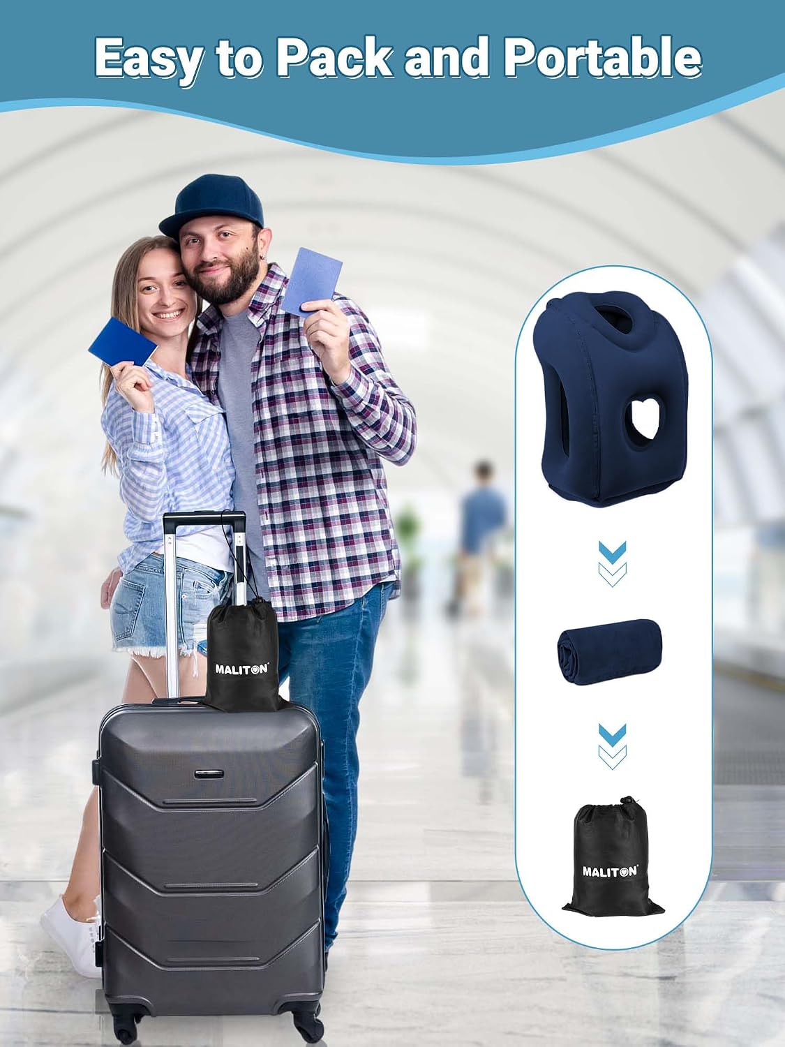 Maliton Inflatable Travel Pillow for Airplane Comfortable Sleeping to Relieve Neck and Shoulder Pain, Support Head Inflatable Pillow for…