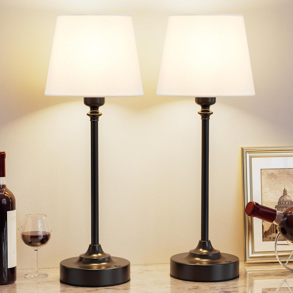 Cordless Table Lamps Rechargeable Set - 2 Pack Black 4000mAH Battery Operated Lamps for Decor, 3000K Stepless Dimming Touch Control…