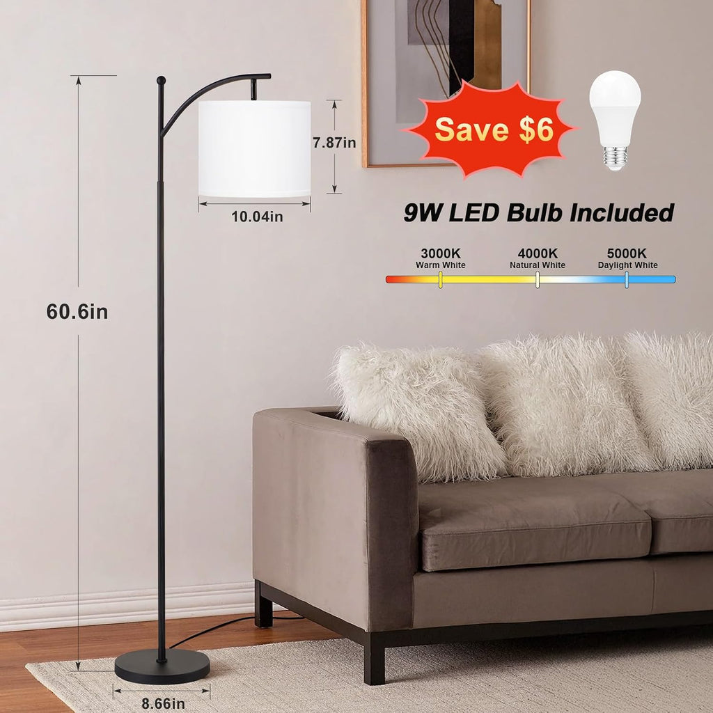 Ambimall 60" Floor Lamp with 3 Color Temperatures, Adjustable White Shade, Black Pole - Tall Lamp for Living Room, Bedroom, Office…