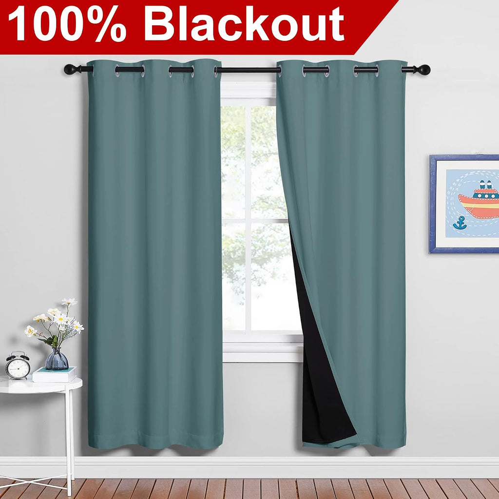 Nicetown 100% Blackout Window Curtain Panels, Full Light Blocking Drapes with Black Liner for Nursery, 72-inch Drop Thermal Insulated Drape…