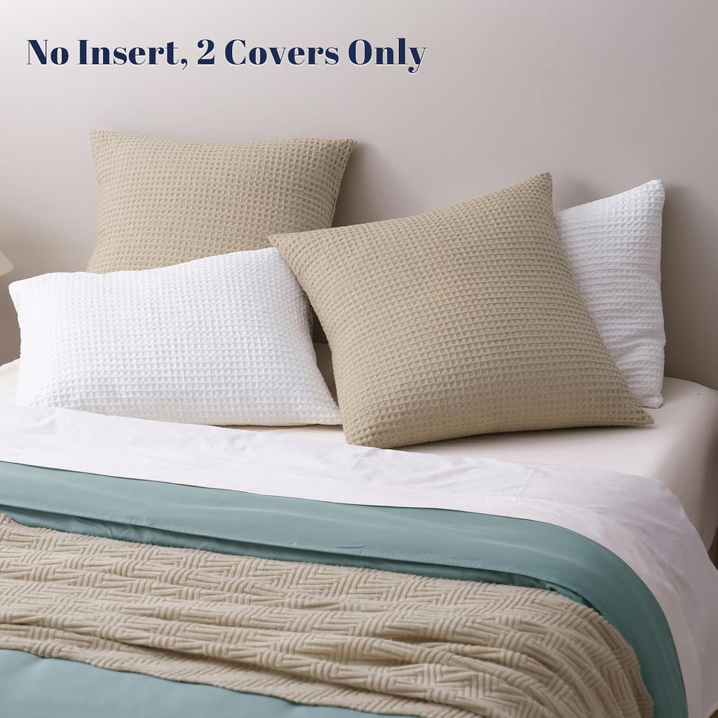 Phf Ultra Soft Waffle Weave Euro Shams Pillow Covers, No Filling, 2 Pack 26" x 26" Bed Cushion Covers, Breathable & Skin-Friendly Bed Pillo…