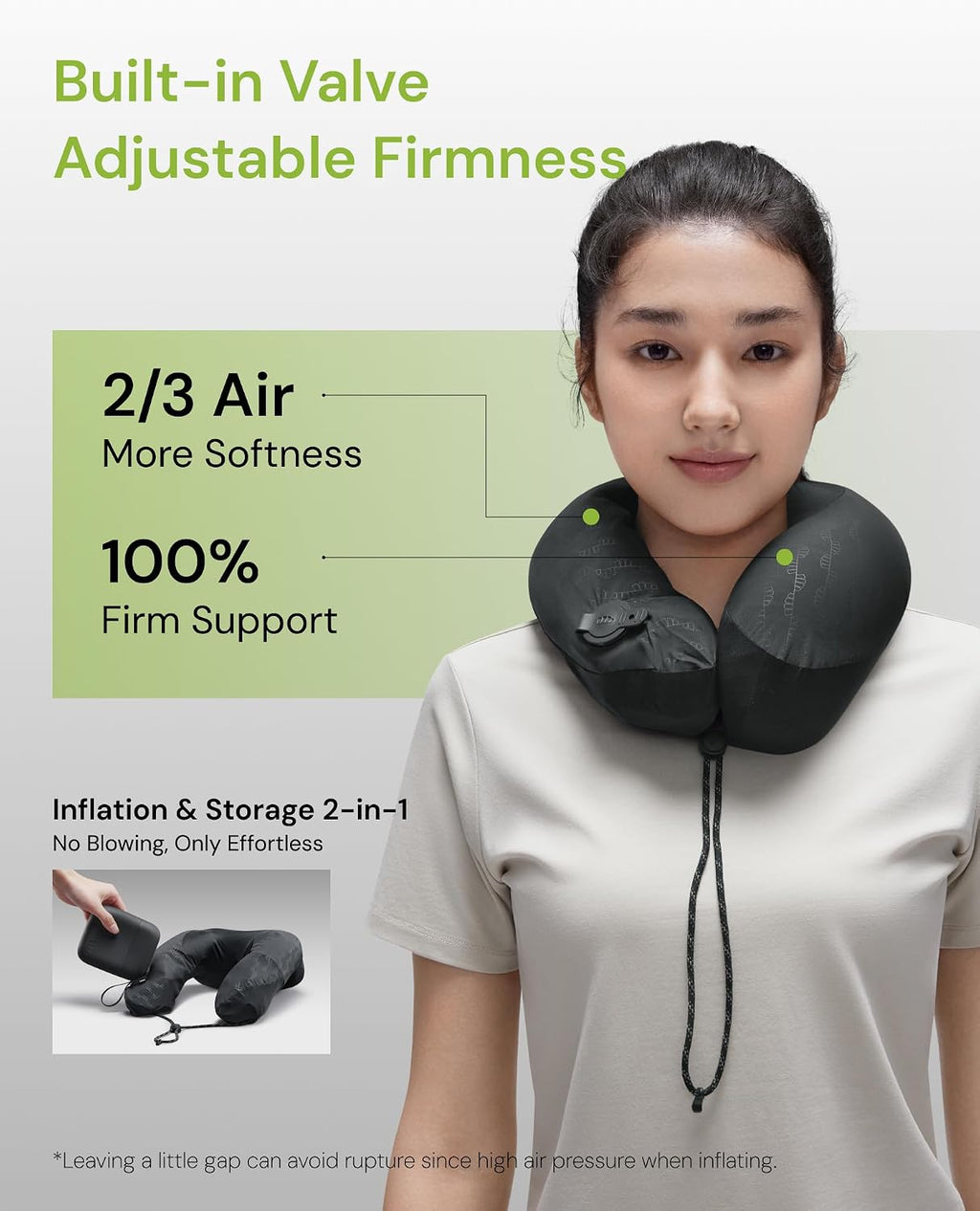 BENEUNDER Travel Neck Pillow for Airplane, Inflatable Compact 360°Head Support Pillow, Comfortable Breathable Cover for Travel, Train, Car…