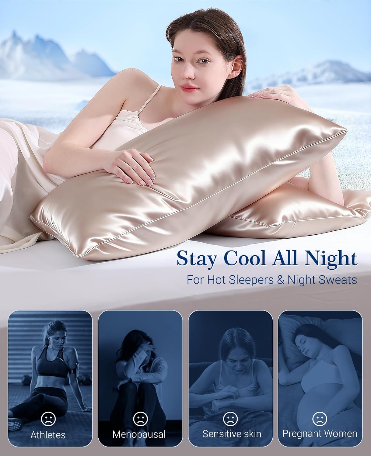 Elegear Cooling Pillow Cases Set of 2 for Hot Sleepers, Softer Than Silk Pillow Cases for Hair & Skin, Upgraded Arc-Chill Cooling Satin…