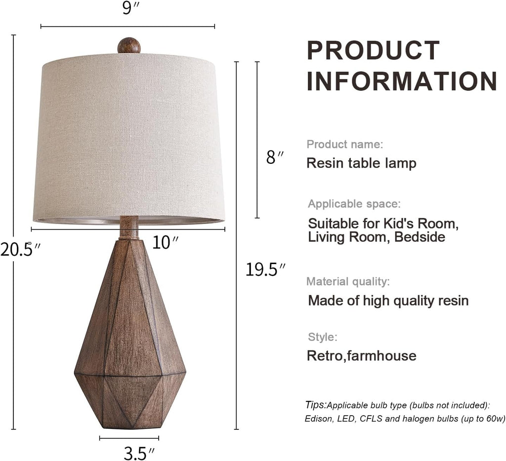 PoKat 20.25" Retro Farmhouse Table Lamp Set of 2 - Living Room & Bedroom Rustic Linen Bedside Nightstand Lamps for Kids, Study, Office…