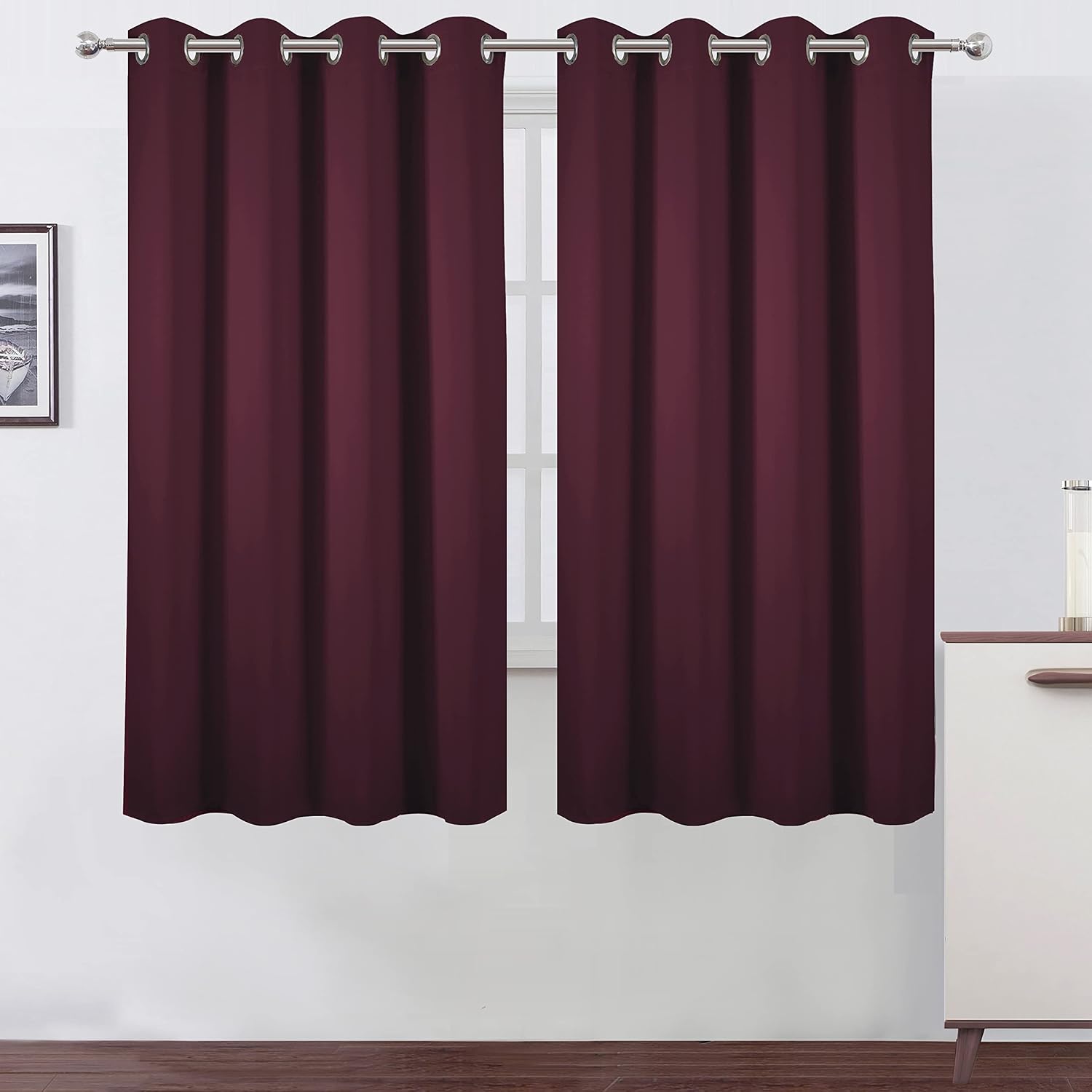 Lemomo Burgundy Red Blackout Curtains 66 x 63 Inch Length/Set of 2 Curtain Panels/Thermal Insulated Room Darkening Blackout Curtains for Be…