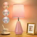 Small Bedside Table Lamp for Bedroom - Reading Desk Lamp with 3 Color Temperatures,15.5" Nightstand Ceramic Lamp with Fabric Shade for…