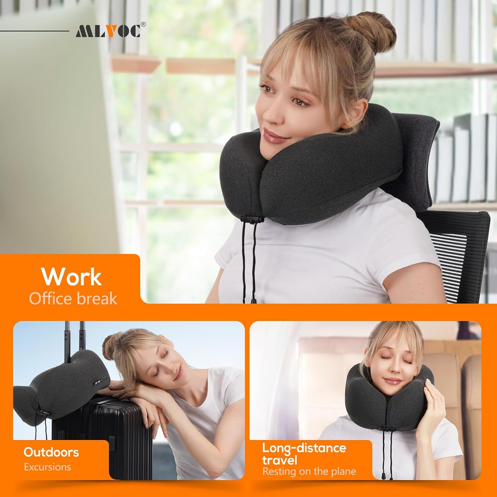 ProfessionalMemoryFoamProductsManufacturers MLVOC Neck Pillow for Traveling, Upgraded 100% Pure Memory Foam Travel Neck Pillow for Airplane…