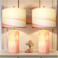 Scenekoy 23" Alabaster Table Lamp Set of 2 with Night Light for Bedroom Living Room, Rotary Switch, Pink Modern Table Lamp with Linen…