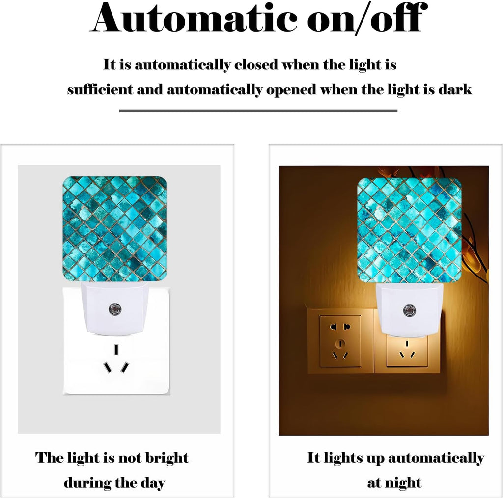 Turquoise Blue Night Light, Plug Into Wall Decor for Stairway, Hallway, Kitchen, Dusk to Dawn Sensor Nightlights for Boys/Girls/Women/Men…