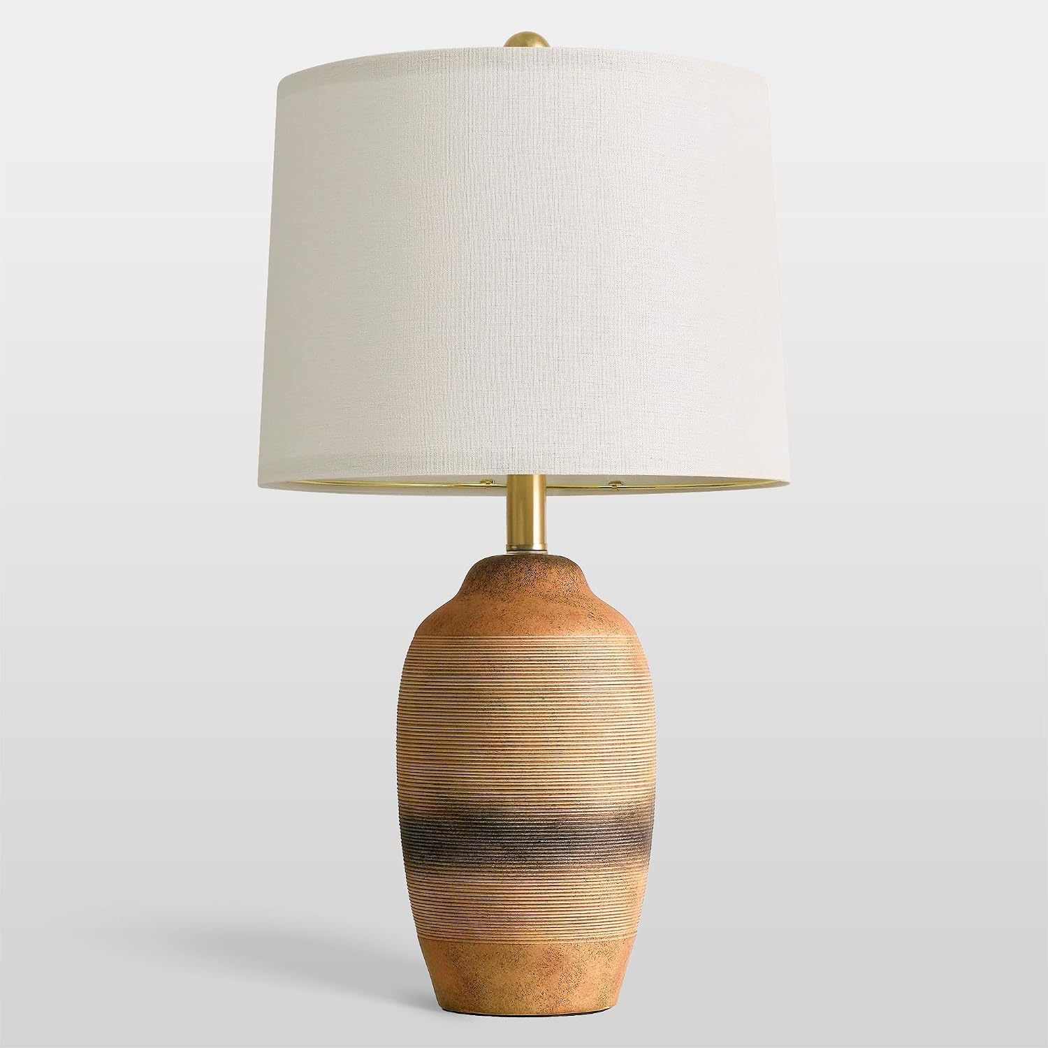 USumkky 24.5" Handcrafted Ceramic Table Lamp with 5FT Cord, Single Farmhouse Vintage Rustic Bedside Lamp for Living Room Bedroom, Linen Sha…