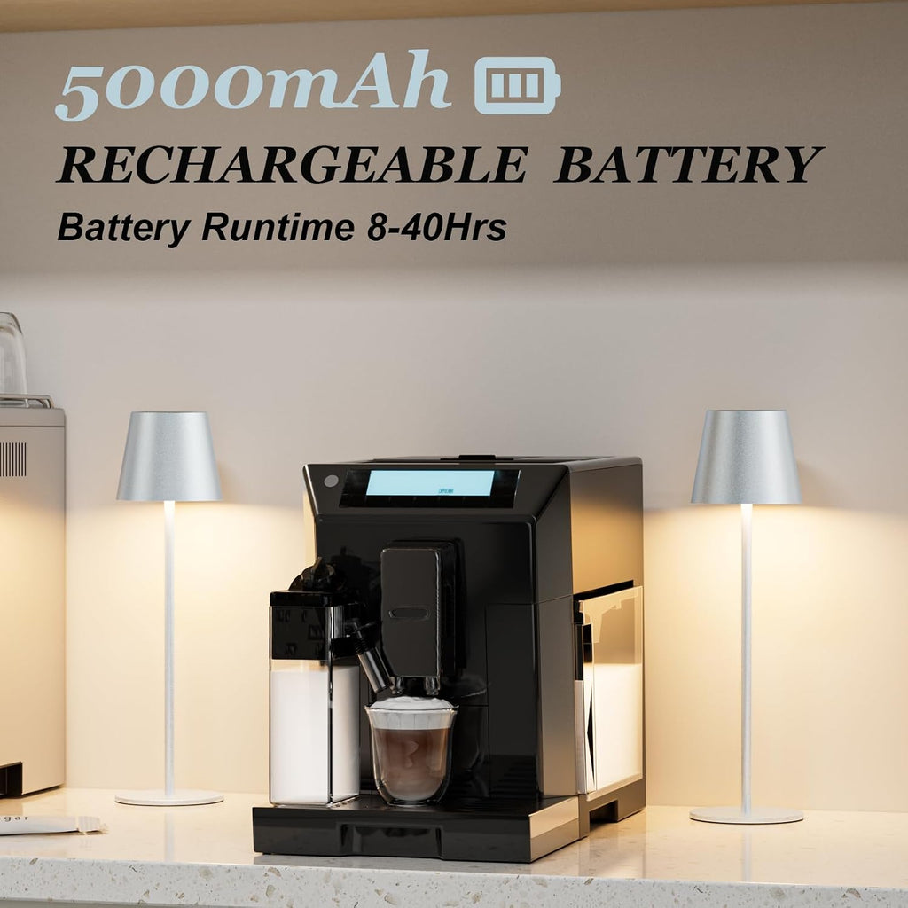 Kakanuo Silver Grey Cordless Lamp Rechargeable - 2 Pack 5000mAH Battery Operated Table Lamp for Counter, 3 Color Stepless Dimming…